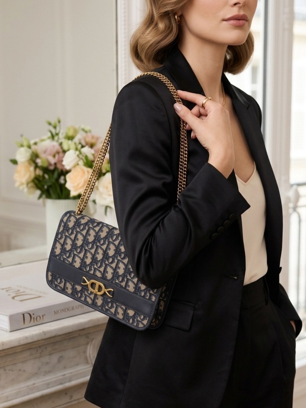 Christian Dior Navy Blue Vintage Trotter Romantique Satchel Bag Monogram Y2K - Picture 10 of 12